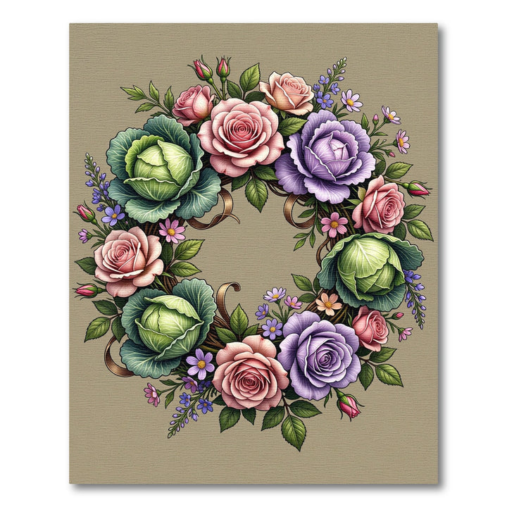 Vintage Rose Cabbage Garden Wreath Rug