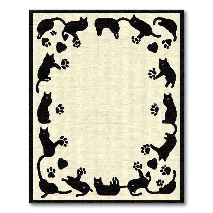 Black Cat Paw Print Washable Area Rug