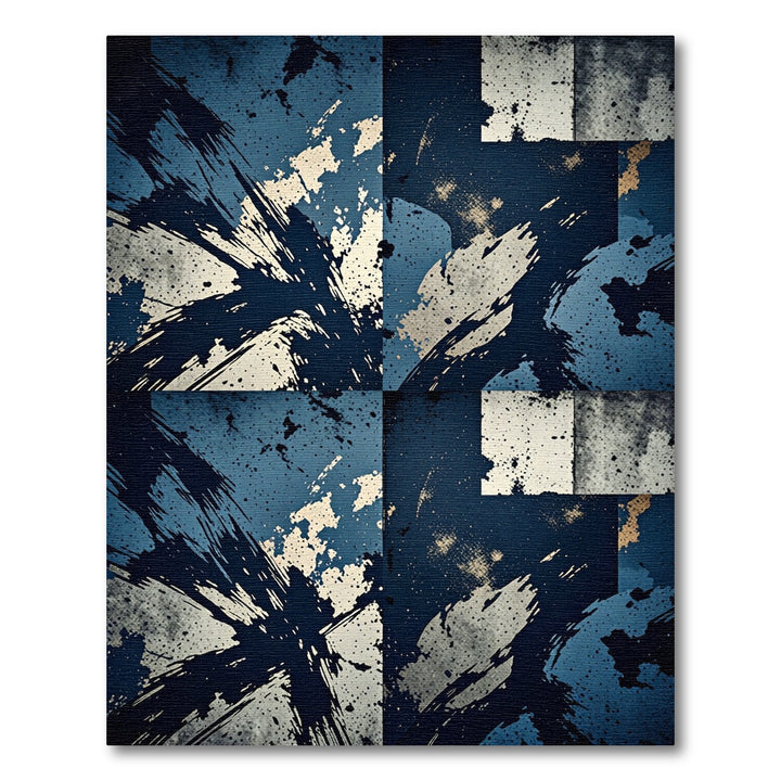 Dark Blue Splatter Abstract Composition Rug