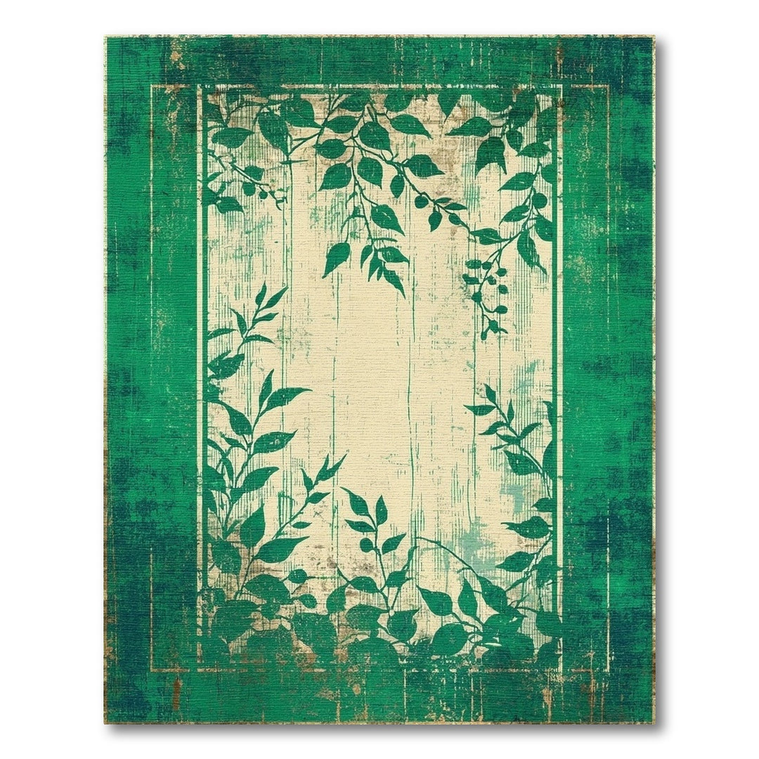 Distressed Vintage Green Distressed Vintage Leaf Area Rug
