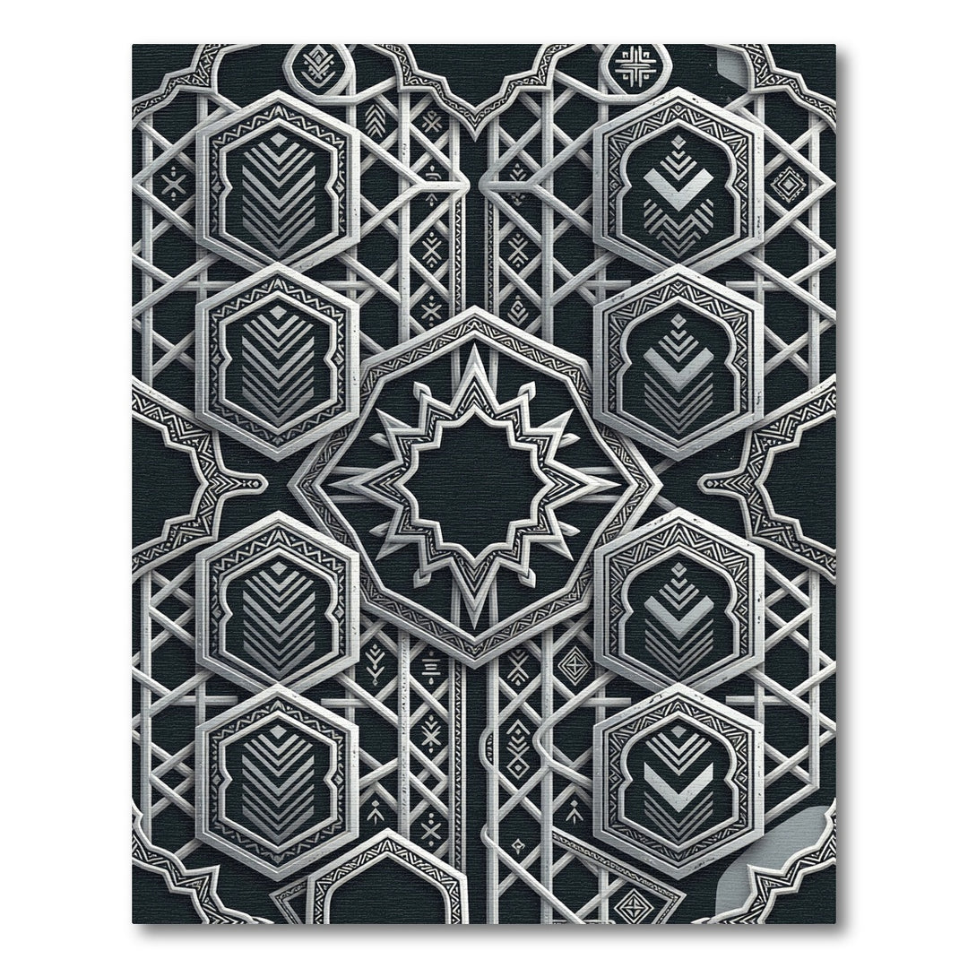 Elegant Silver Geometric Islamic Rug