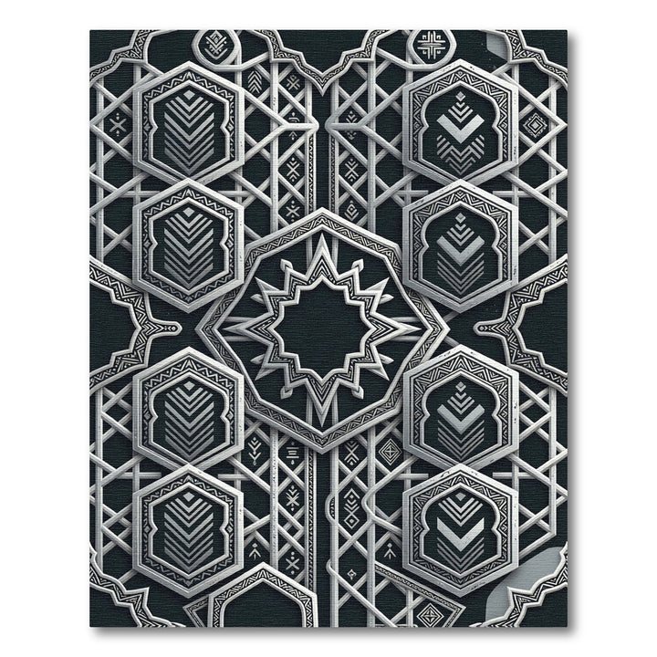 Elegant Silver Geometric Islamic Rug