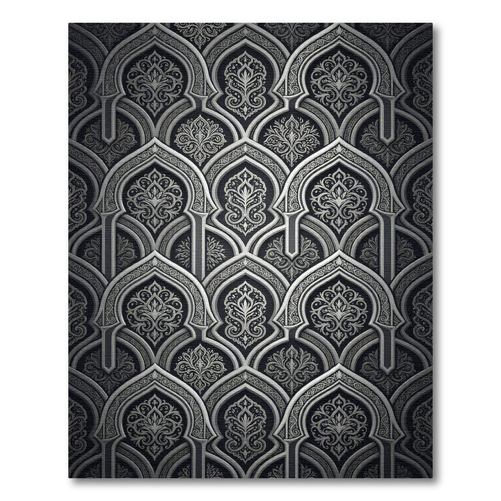 Intricate Silver Arabesque Arch Fabric Rug