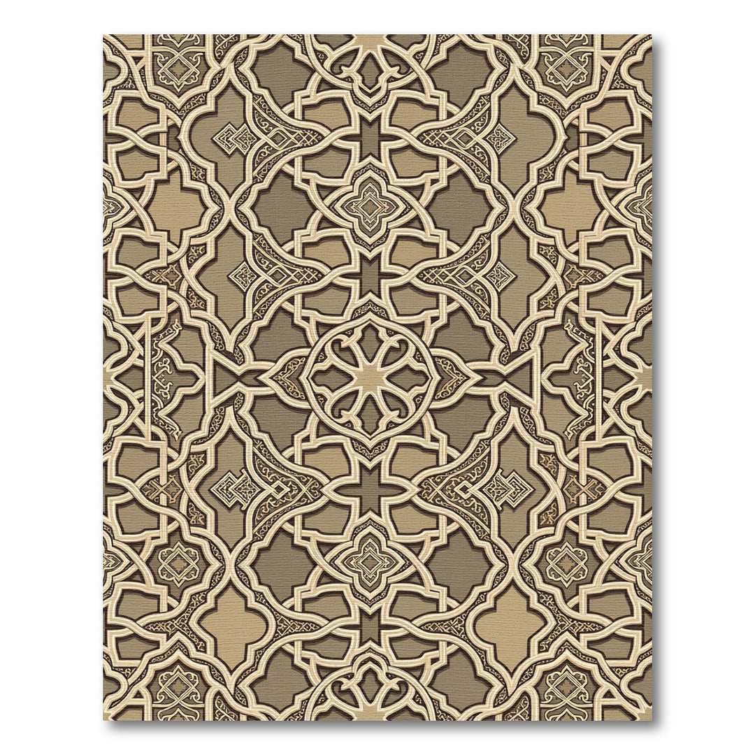 Ornate Tan Geometric Arabesque Rug
