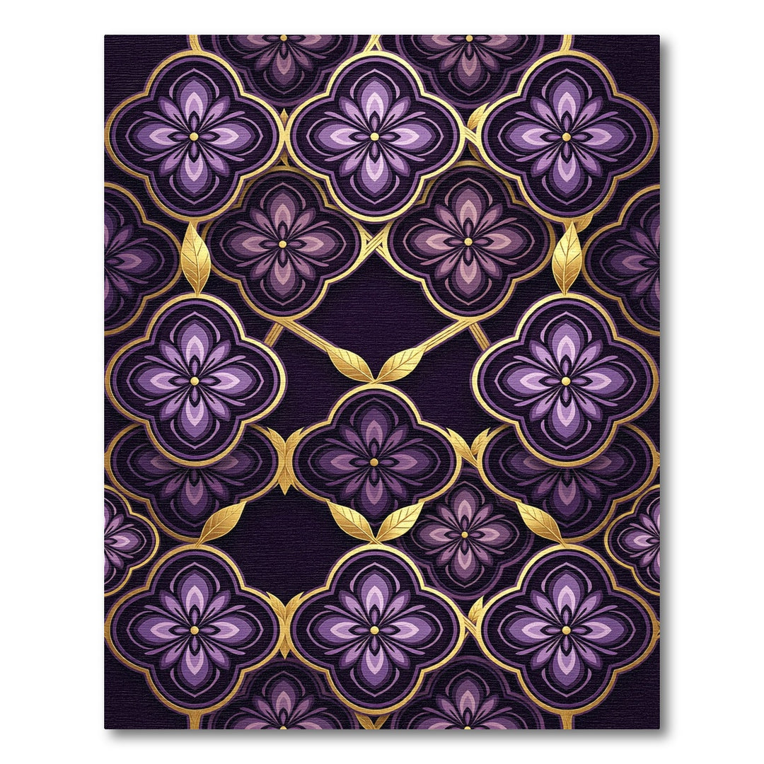 Elegant Purple Clover Gold Inlay Rug