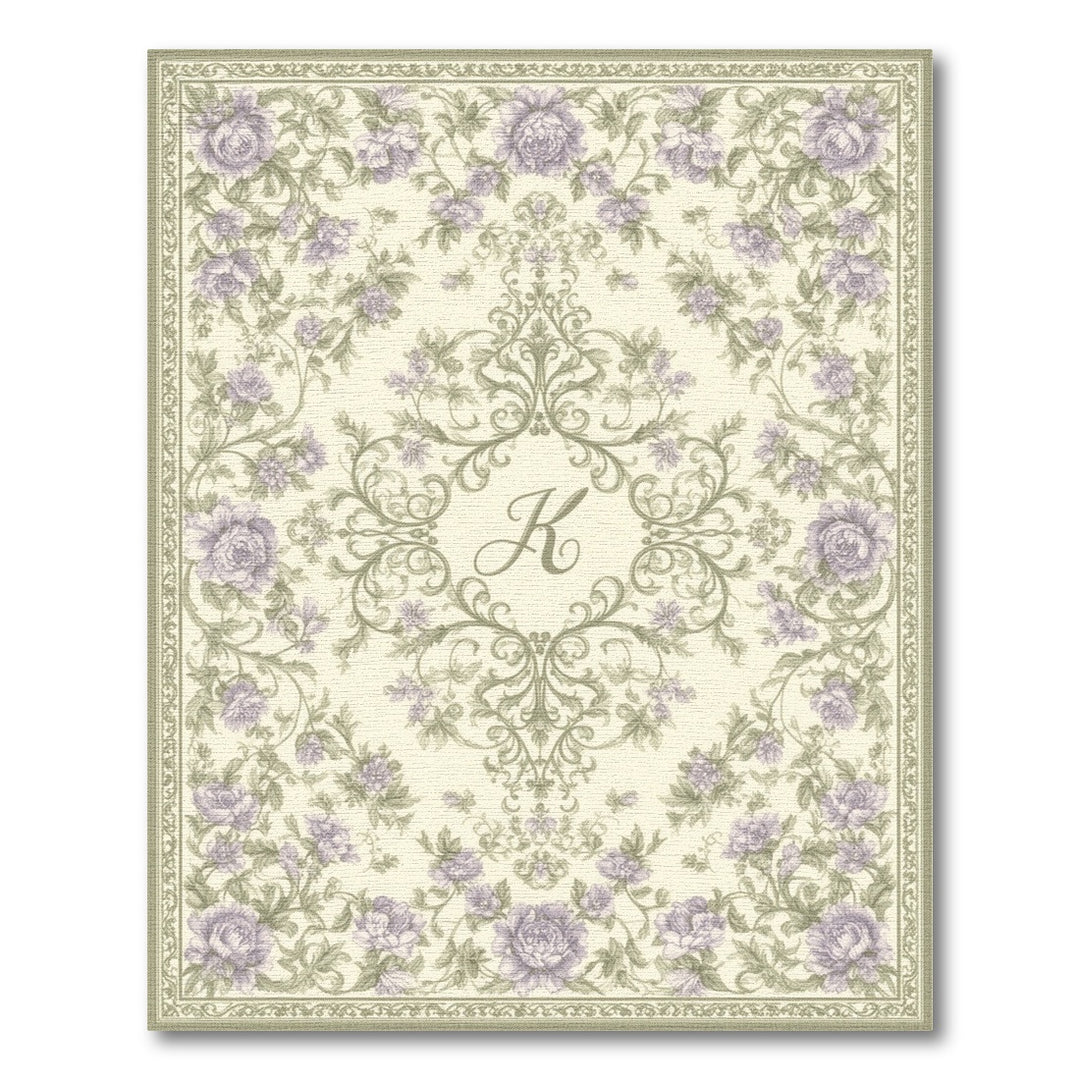 Purple Floral Vintage K Monogram Area Rug
