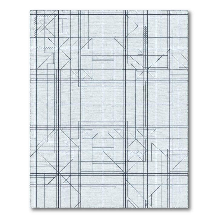 Abstract Blue Geometric Grid Lines Rug