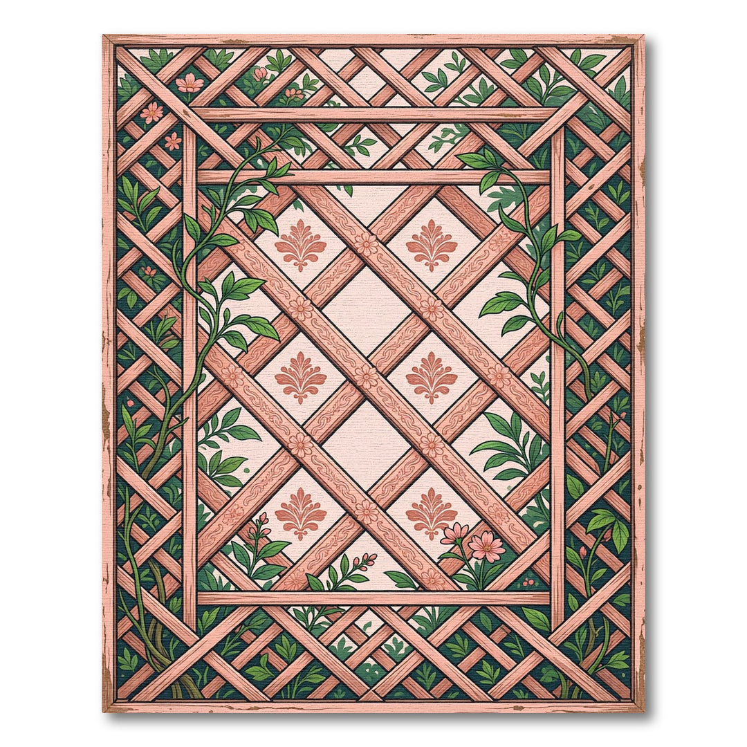 Coral Garden Lattice Floral Vine Rug