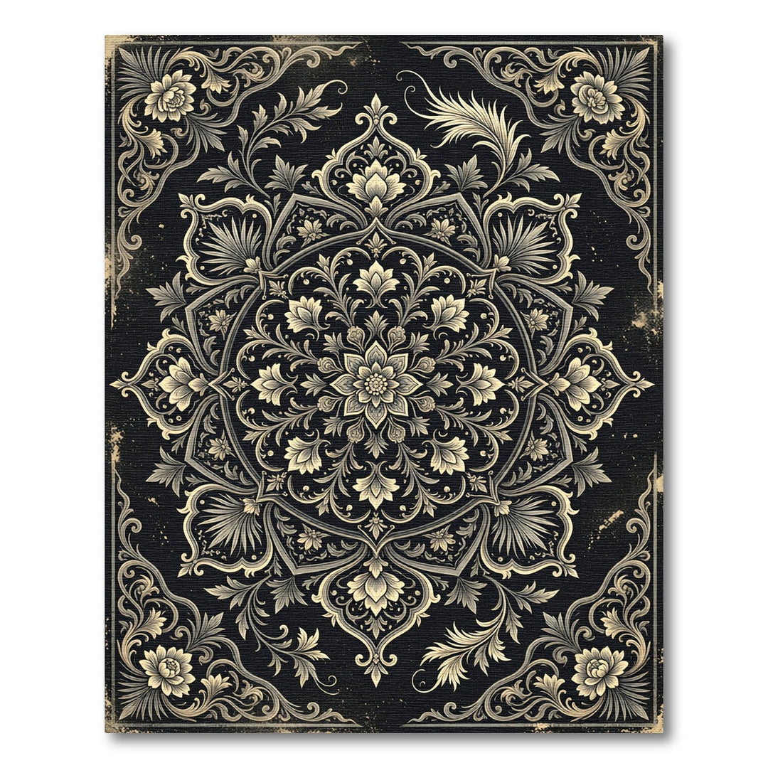 Elegant Black Floral Mandala Rug