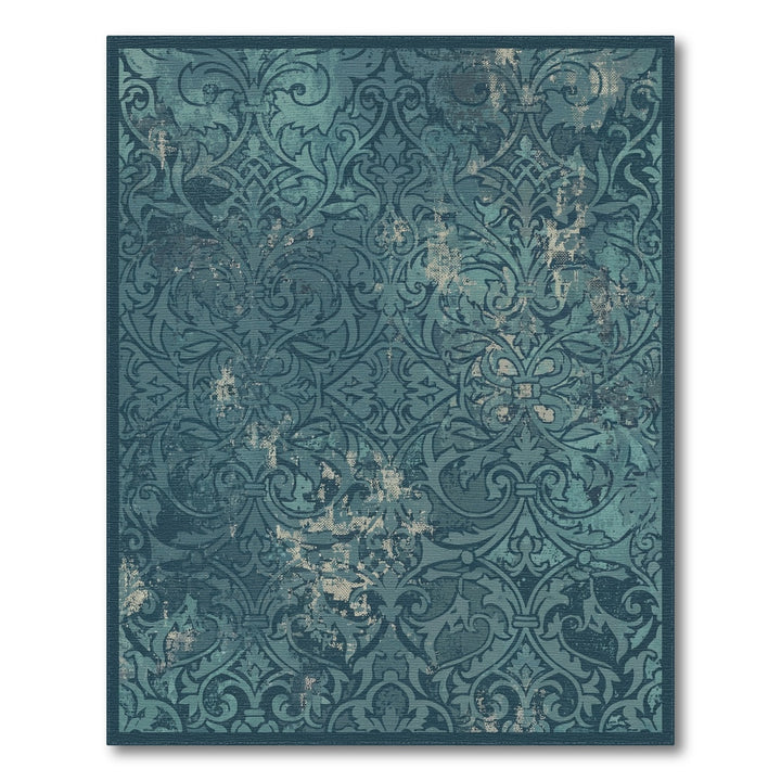 Vintage Teal Damask Accented Rug