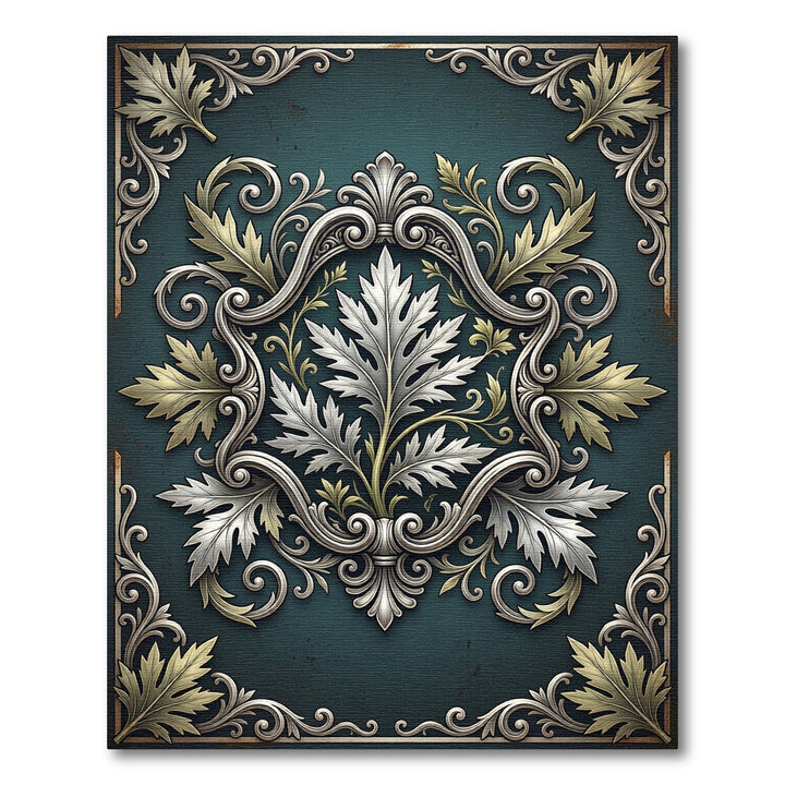 Ornate Teal Acanthus Leaf Scrollwork Rug