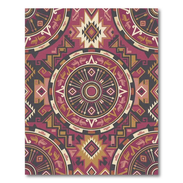 Rich Burgundy Geometric Sunburst Mandala Rug