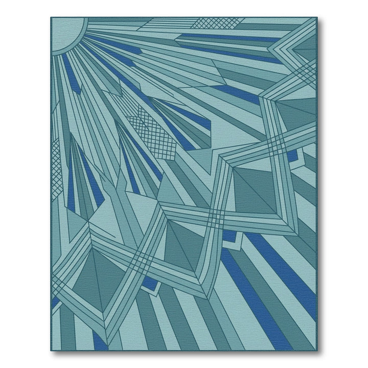 Art Deco Teal Geometric Starburst Rug