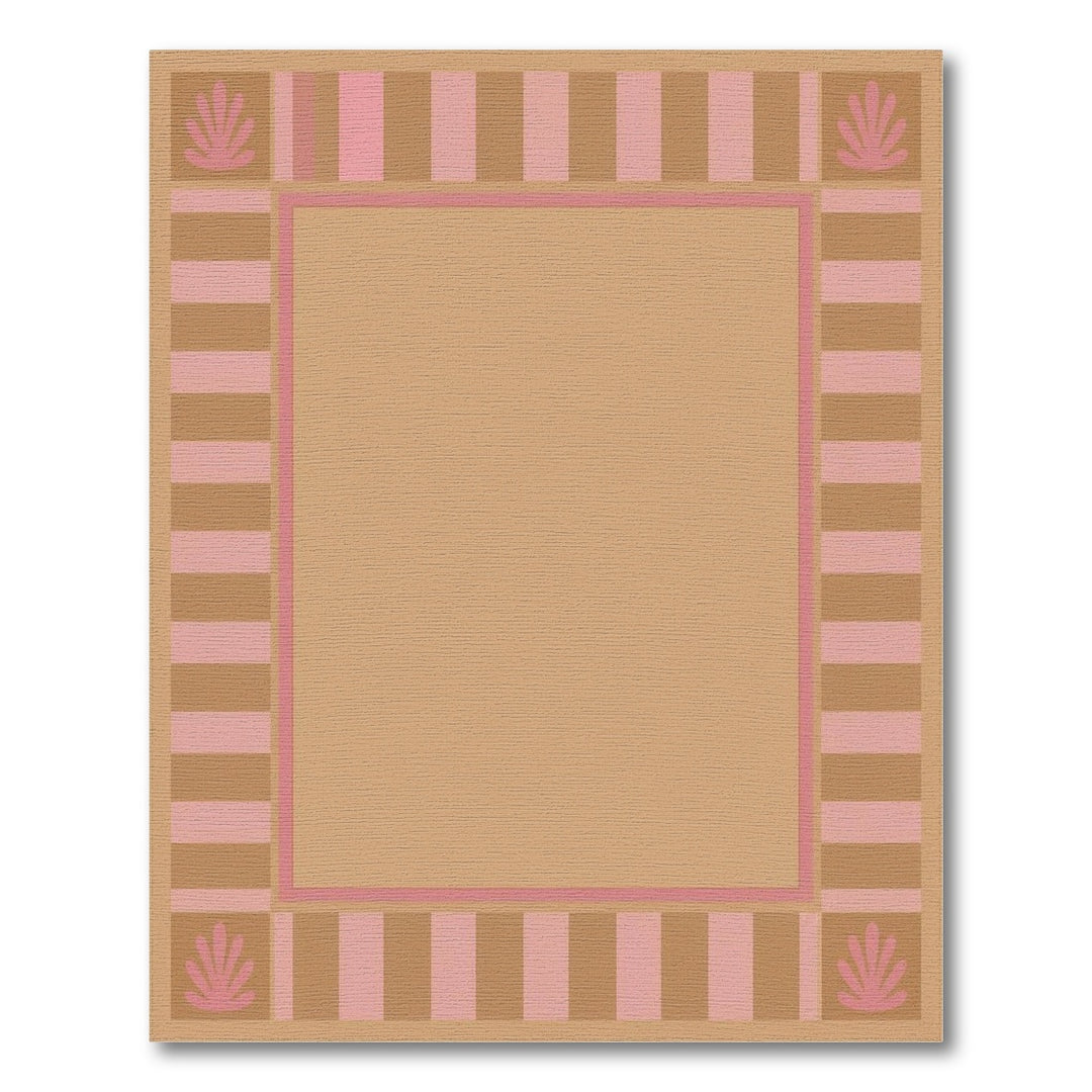 Pink Shell Brown Stripe Beige Area Rug