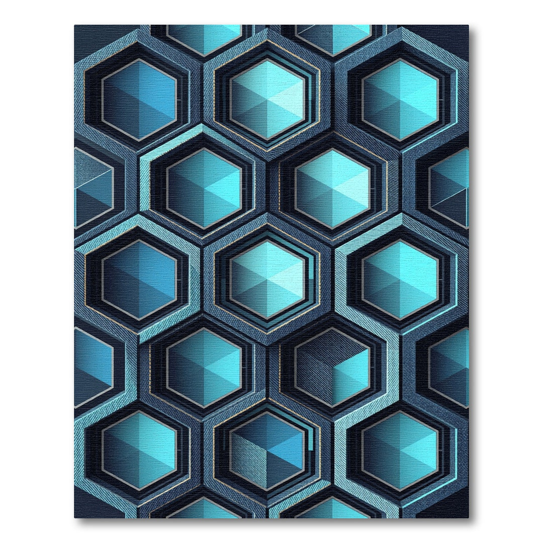 Deep Blue Geometric Hexagon Grid Rug