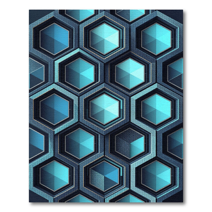 Deep Blue Geometric Hexagon Grid Rug