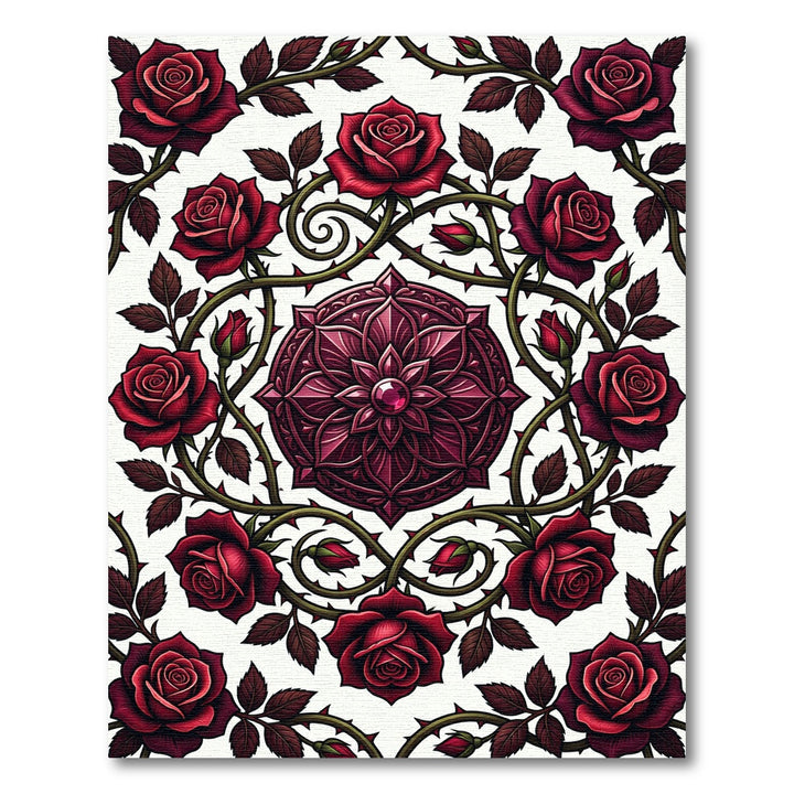 Dramatic Red Rose Vine Mandala Rug