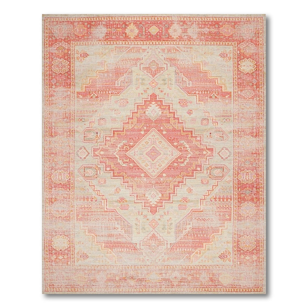 Red Distressed Vintage Geometric Area Rug
