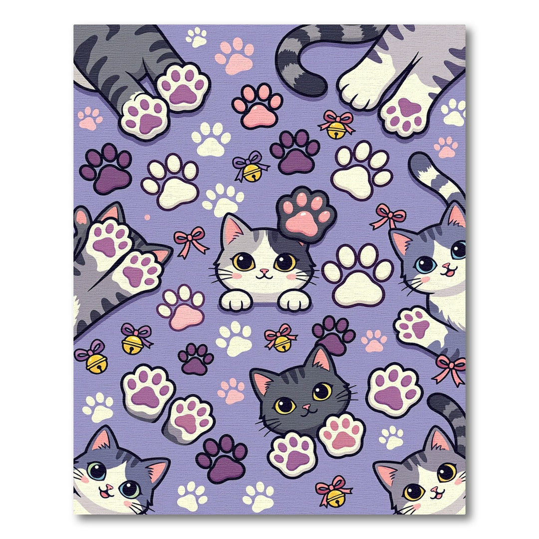Cute Cat Paw Lavender Whimsical Collection Rug