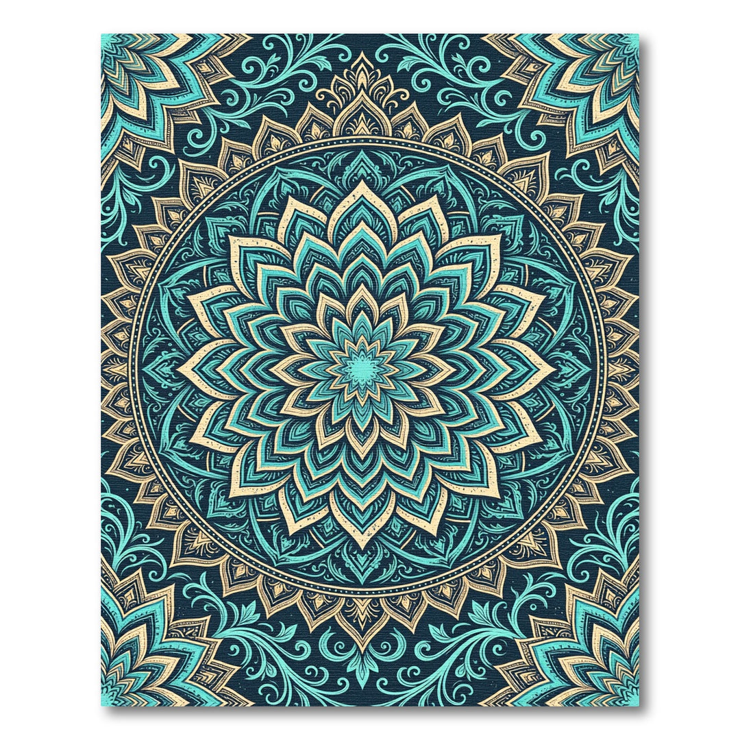 Teal Gold Intricate Mandala medallion Rug