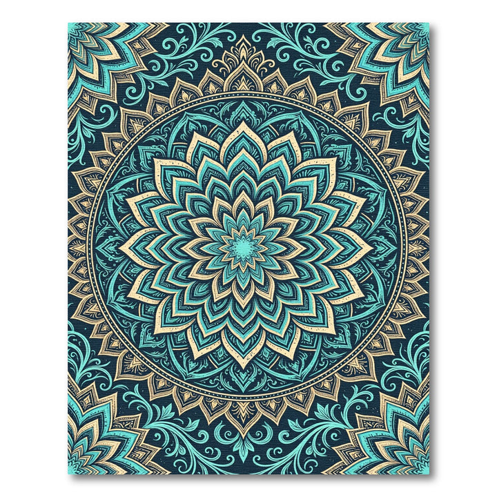 Teal Gold Intricate Mandala medallion Rug