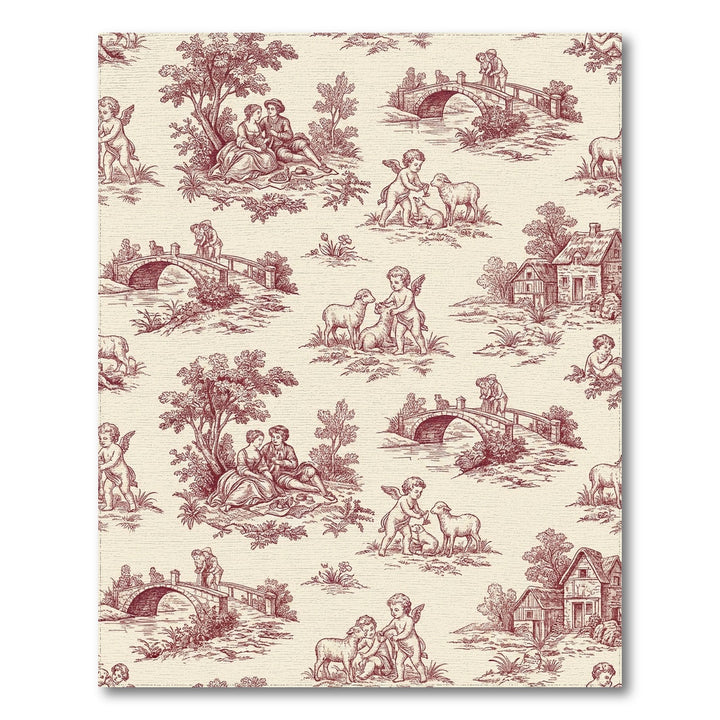Romantic Cherubs Red Toile Scene Rug