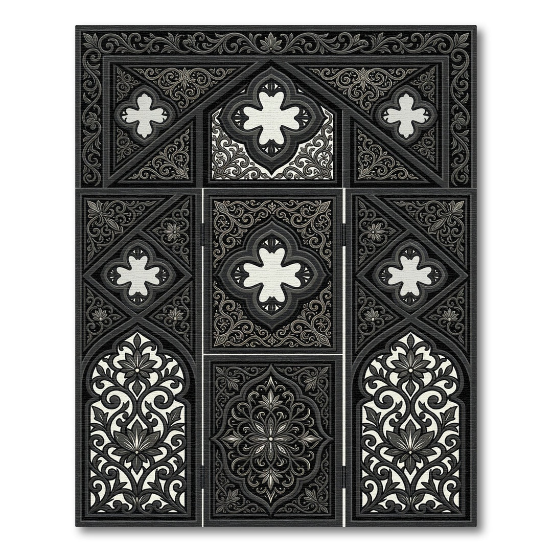 Ornate Black Floral Garden Arch Rug