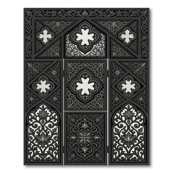 Ornate Black Floral Garden Arch Rug