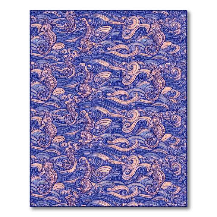 Blue Seahorse Wave Coastal Area Rug