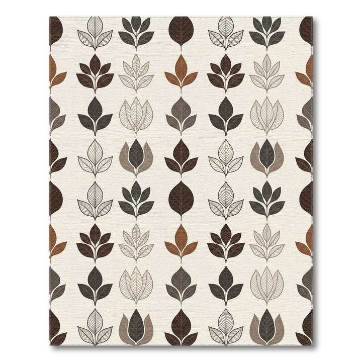 Brown Earth Toned Leaf Arrangement Rug