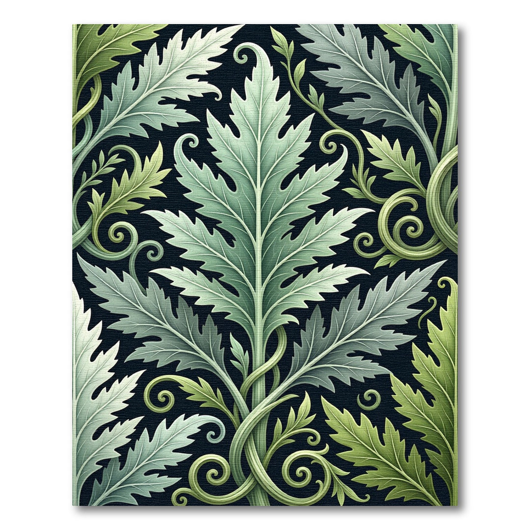 Art Nouveau Green Leaf Swirls Rug