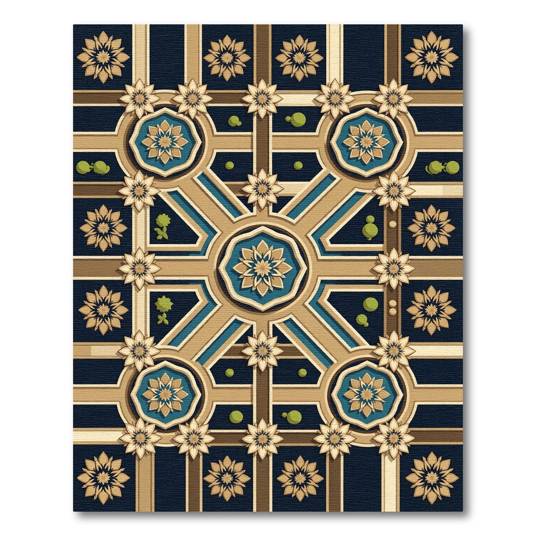 Geometric Medallion Blue Gold Rug