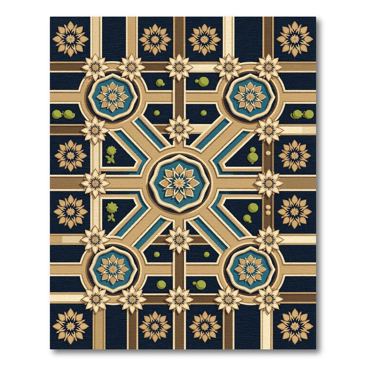 Geometric Medallion Blue Gold Rug