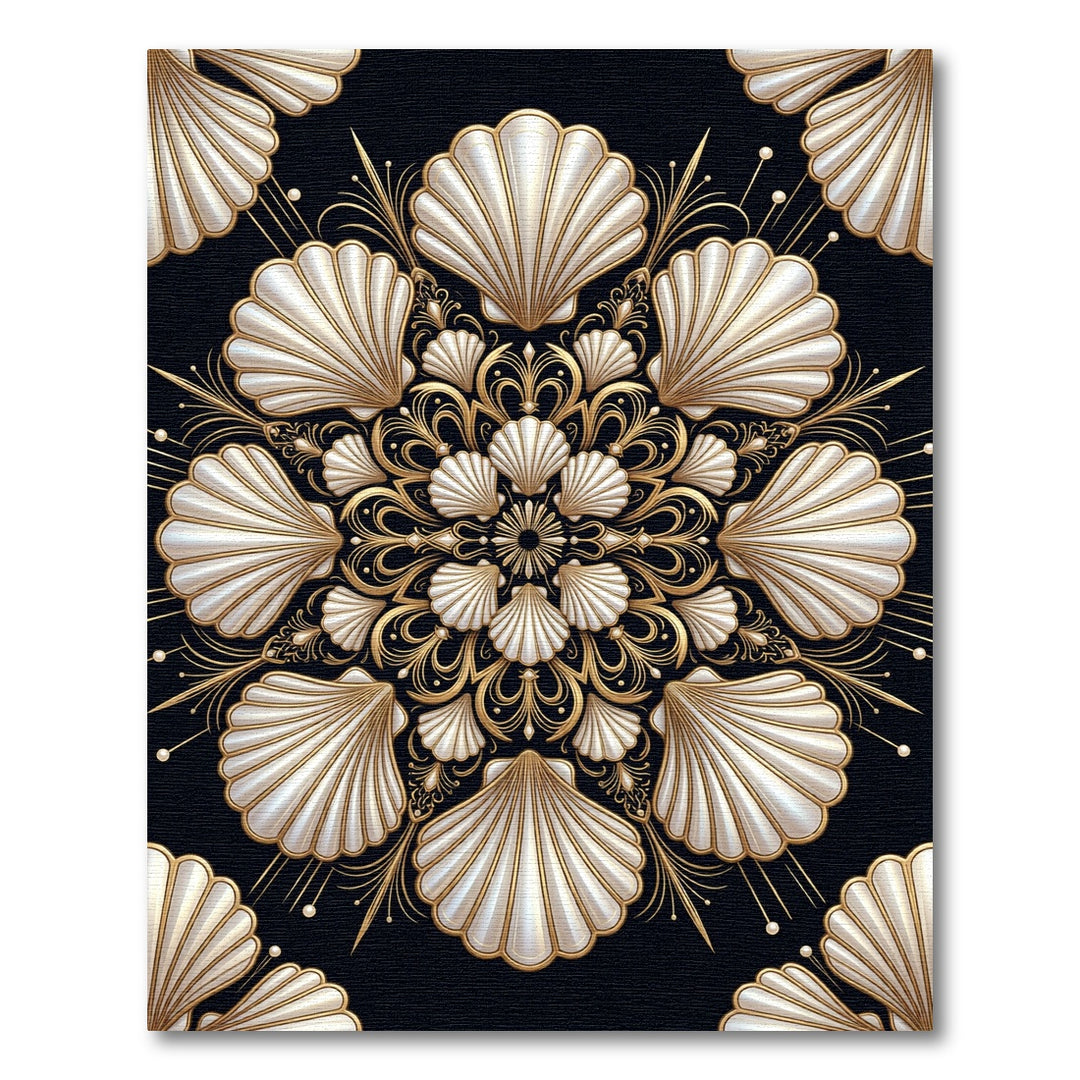 Luxurious Golden Seashell Mandala Rug