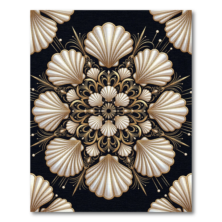 Luxurious Golden Seashell Mandala Rug