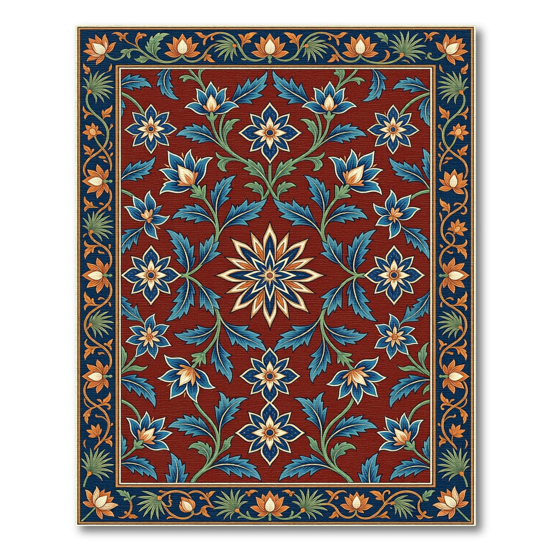 Crimson Bloom Floral Border Rug