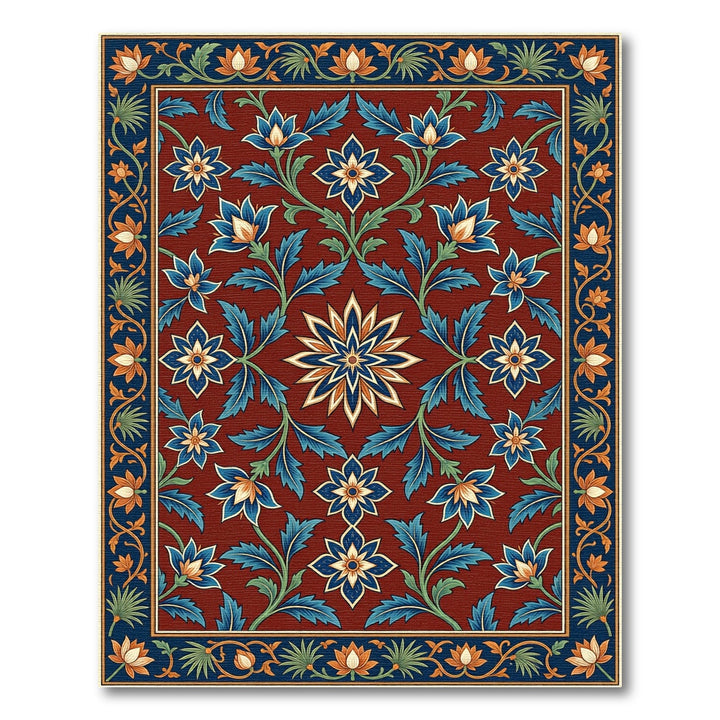 Crimson Bloom Floral Border Rug