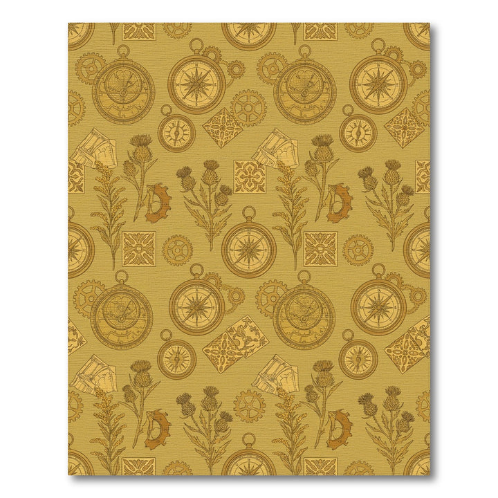 Golden Steampunk Compass Thistle Gears Rug