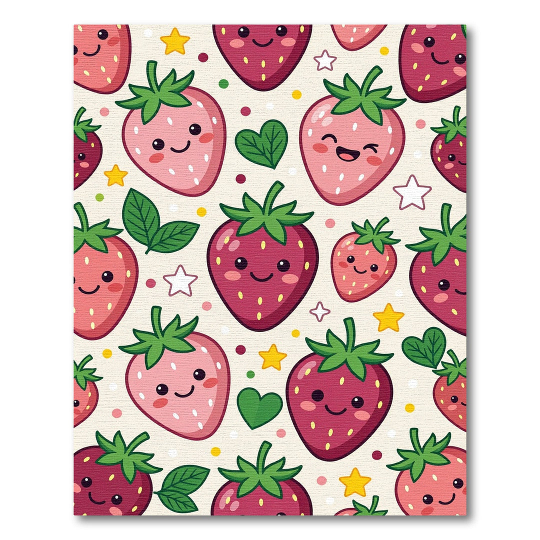 Happy Pink Strawberry Hearts and Stars Rug