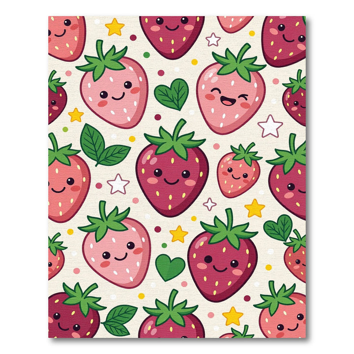 Happy Pink Strawberry Hearts and Stars Rug