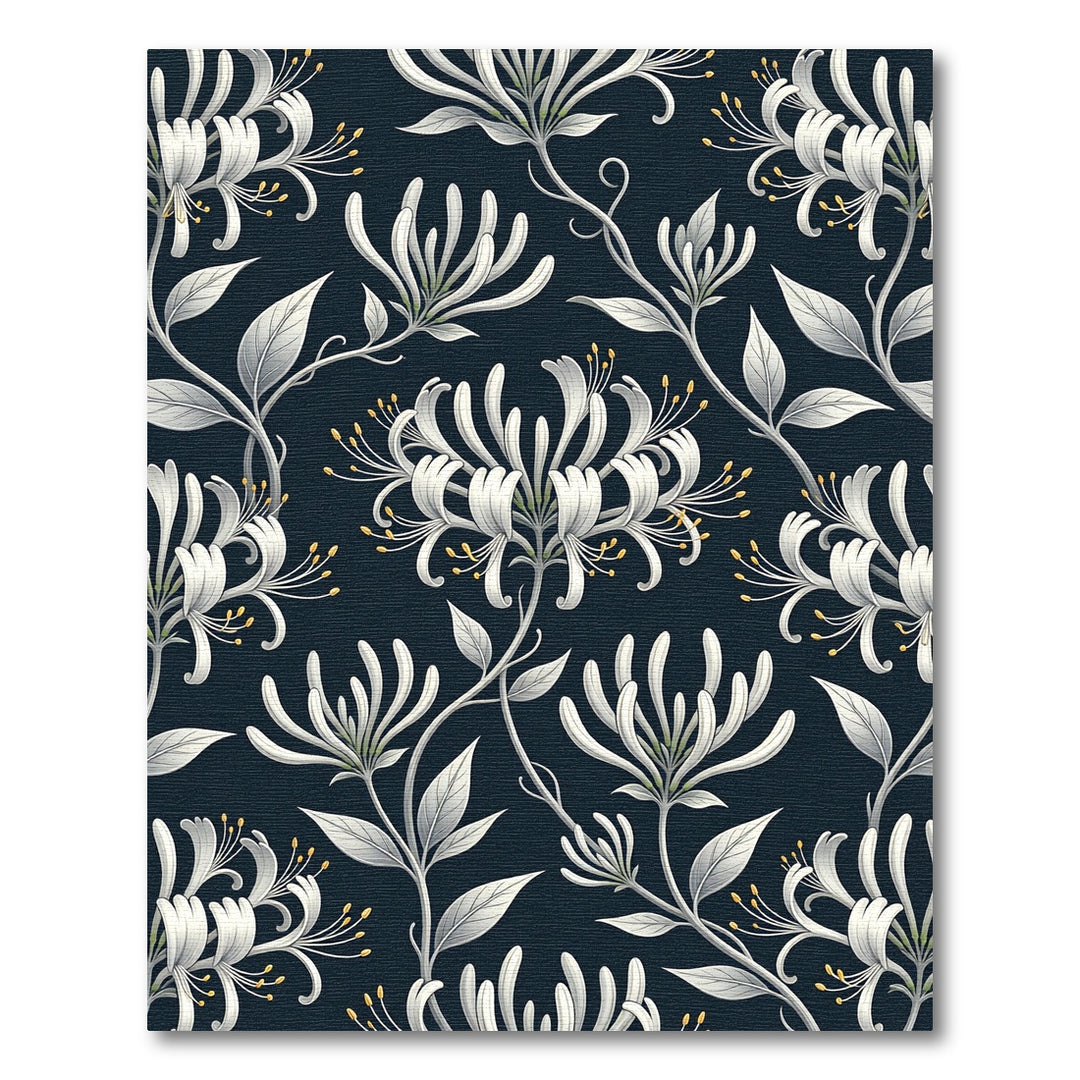 Elegant White Honeysuckle Dark Floral Rug