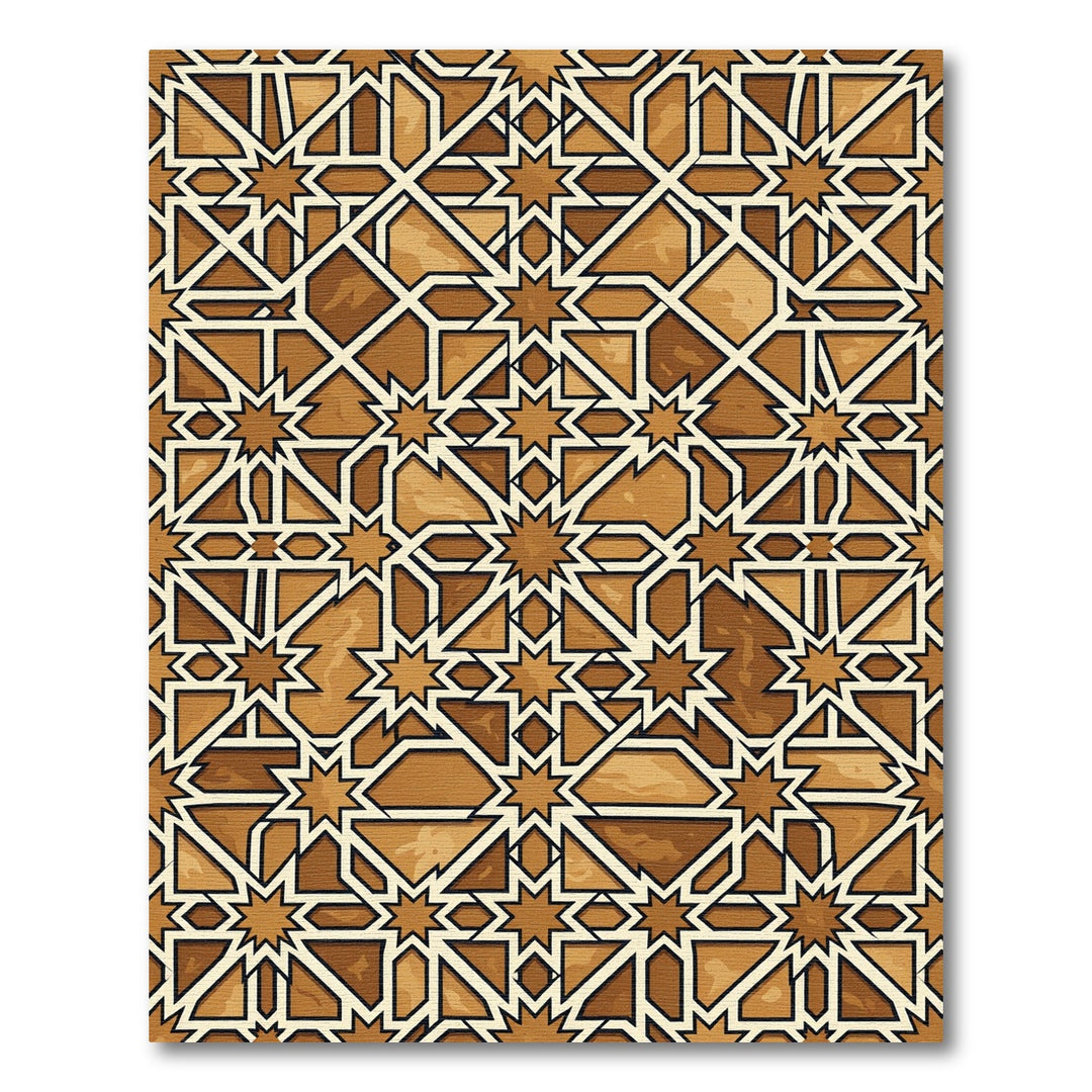 Brown Geometric Star Wood Weave Rug