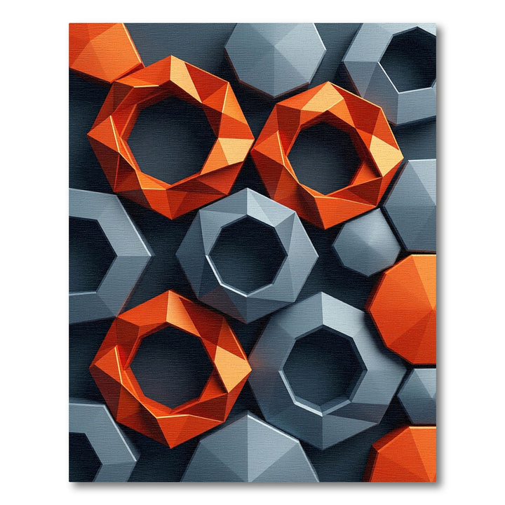 Orange Gray Geometric Octagon Rug