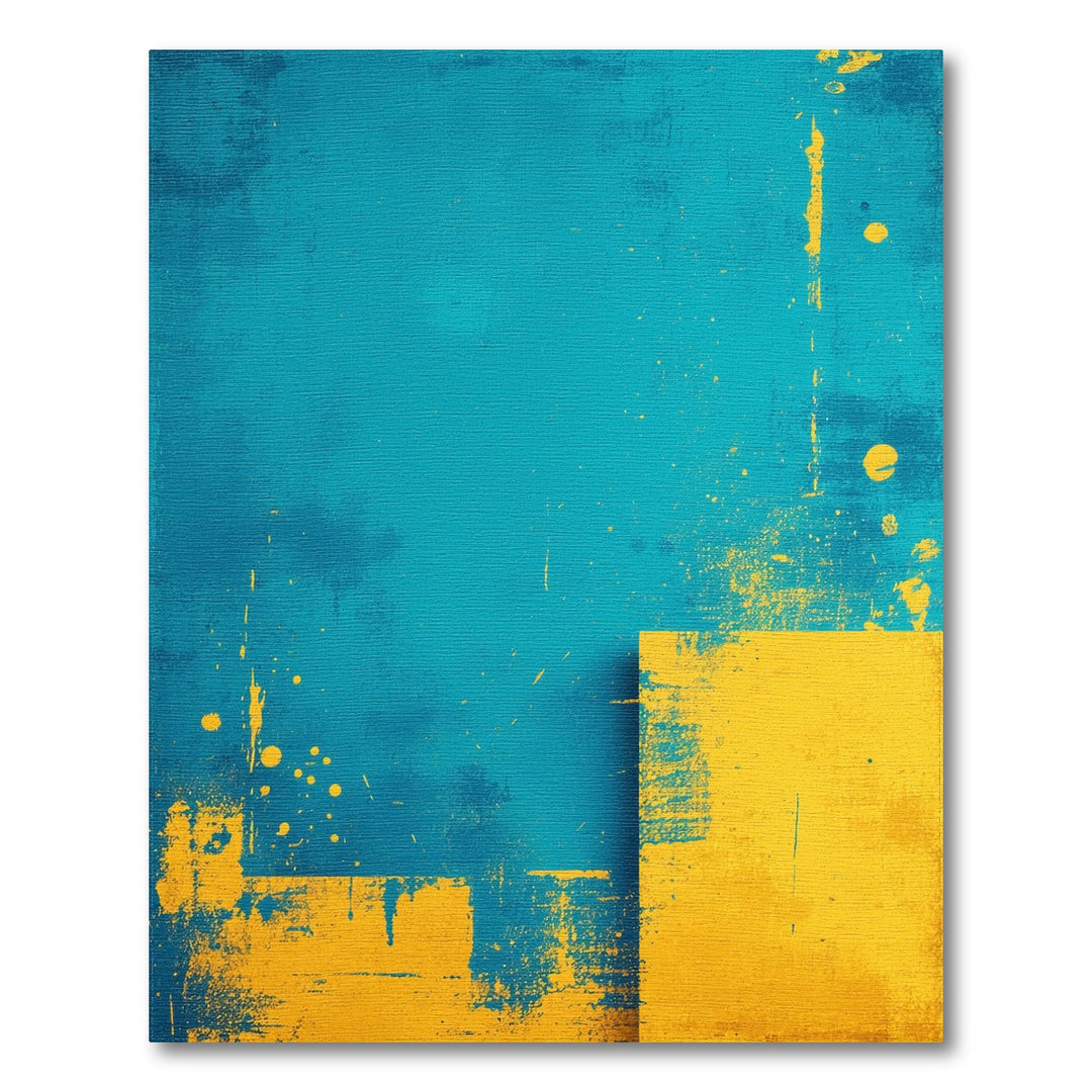Teal Abstract Yellow Block Area Rug