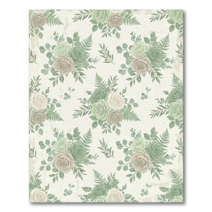Soft Green Rose Blossom Foliage Arrangement Rug