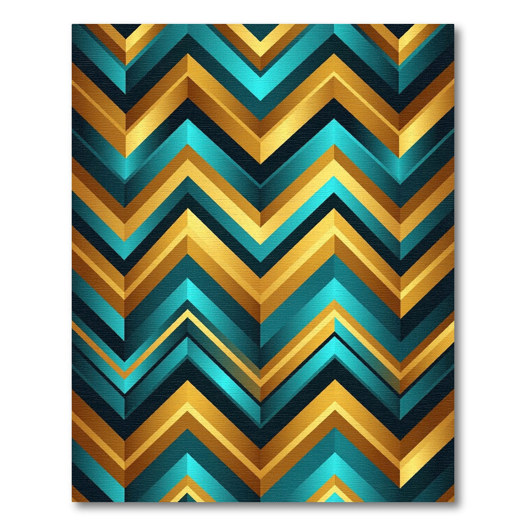 Geometric Teal Gold Chevron Rug