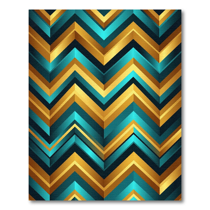 Geometric Teal Gold Chevron Rug