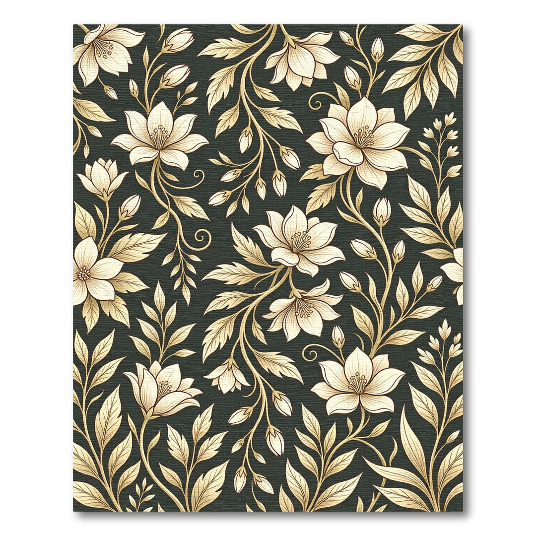 Golden Blossom Botanical Dark Area Rug