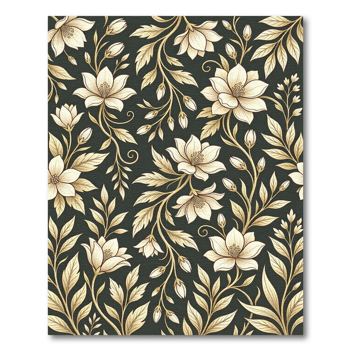 Golden Blossom Botanical Dark Area Rug
