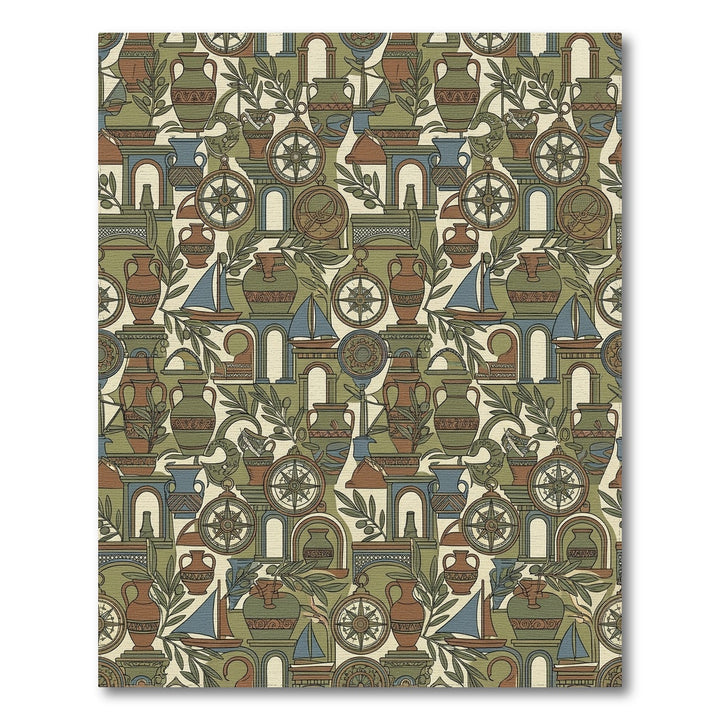 Earthy Antiquity Vases Compasses Sails Rug